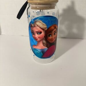 Frozen Themed Glass Water Bottle with Wooden Lid